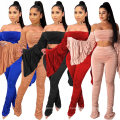 Popular Sexy off Shoulder Women Clothing Puff Sleeve Stacked Pants Two Piece Set